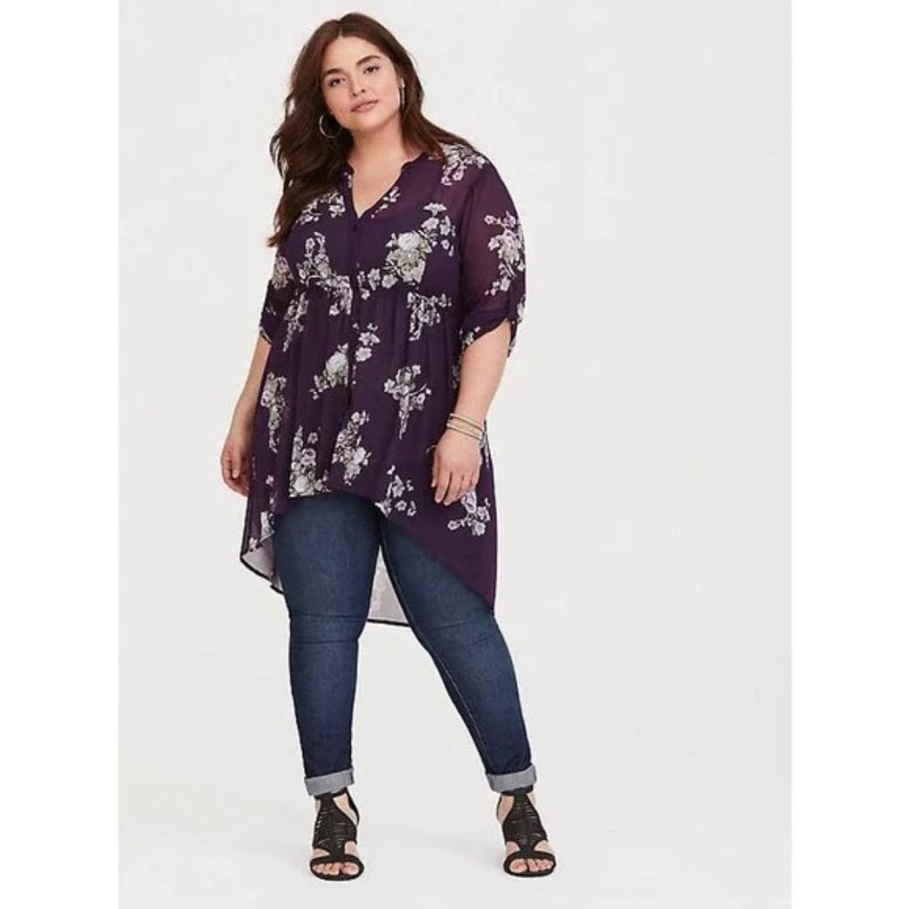 Torrid Floral purple chiffon tunic L/12